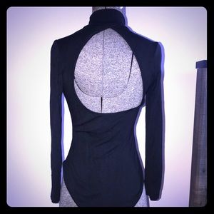 Open back, mock neck bodysuit